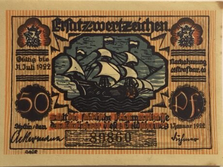 Аверс банкноты 50 fenigów z nadrukiem (Niemcy) 1922