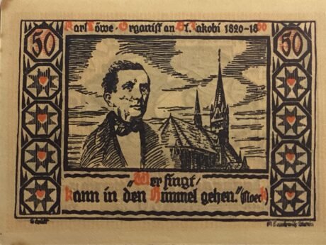 Реверс банкноты 50 fenigów z nadrukiem (Niemcy) 1922