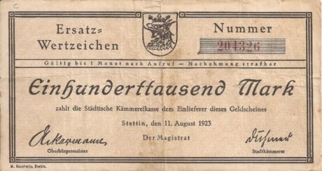 Аверс банкноты 100000 марок (Германия) 1923 года
