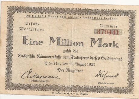 Аверс банкноты 1000000 марок (Германия) 1923 года