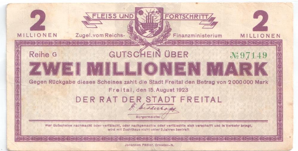 Аверс банкноты 2000000 марок (Германия) 1923 года