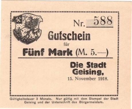 Аверс банкноты 5 marek (Niemcy) 1918