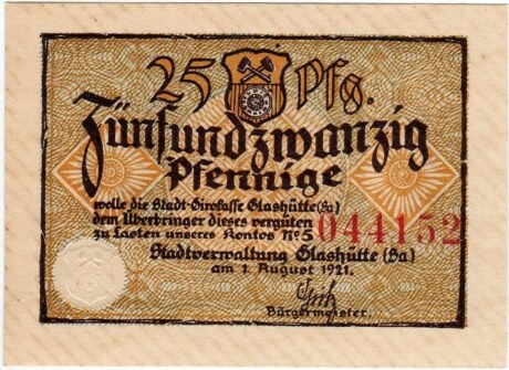 Аверс банкноты 25 fenigów (Niemcy) 1921