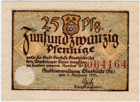 Аверс банкноты 25 fenigów (Niemcy) 1921