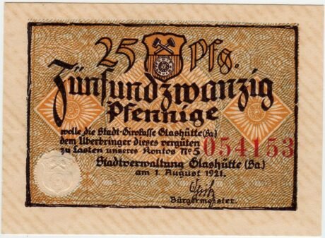 Аверс банкноты 25 fenigów (Niemcy) 1921