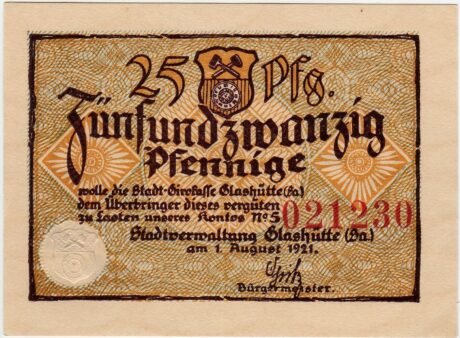 Аверс банкноты 25 fenigów (Niemcy) 1921