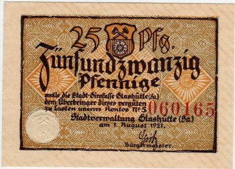 Аверс банкноты 25 fenigów (Niemcy) 1921