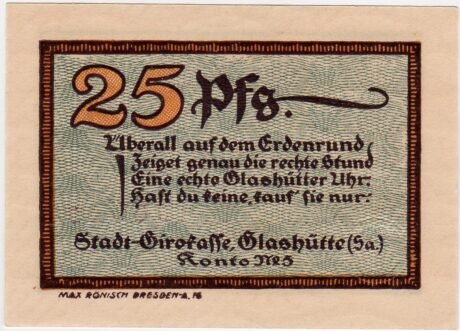 Реверс банкноты 25 fenigów (Niemcy) 1921