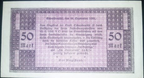 Реверс банкноты 50 marek (Niemcy) 1922