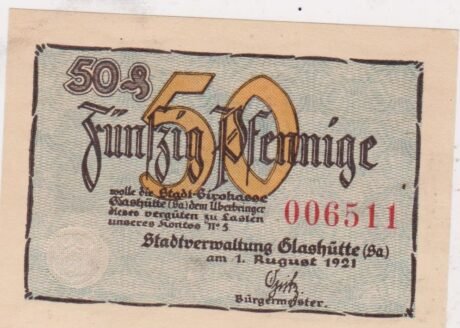 Аверс банкноты 50 fenigów (Niemcy) 1921
