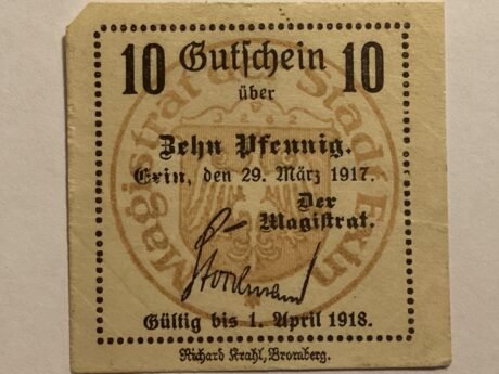 Аверс банкноты 10 fenigów Exin (Niemcy) 1917