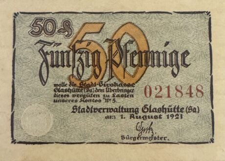 Аверс банкноты 50 fenigów (Niemcy) 1921