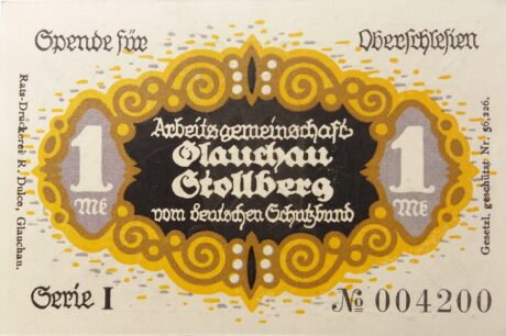 Аверс банкноты 1 znaczek Deutscher Schutzbund Glauchau-Stollberg (Niemcy)