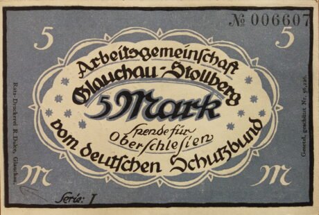 Аверс банкноты 5 marek Deutscher Schutzbund Glauchau-Stollberg (Niemcy)