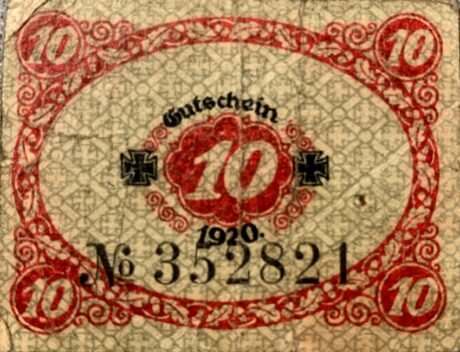 Реверс банкноты 10 fenigów (Niemcy) 1920
