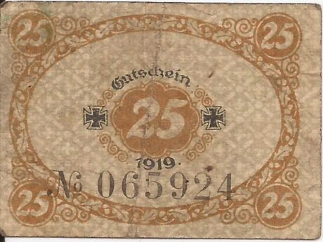 Реверс банкноты 25 fenigów (Niemcy) 1919