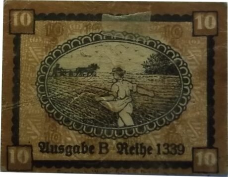 Реверс банкноты 10 fenigów (Niemcy) 1918