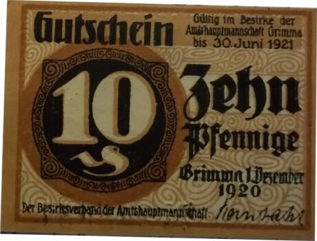 Аверс банкноты 10 fenigów (Niemcy) 1920
