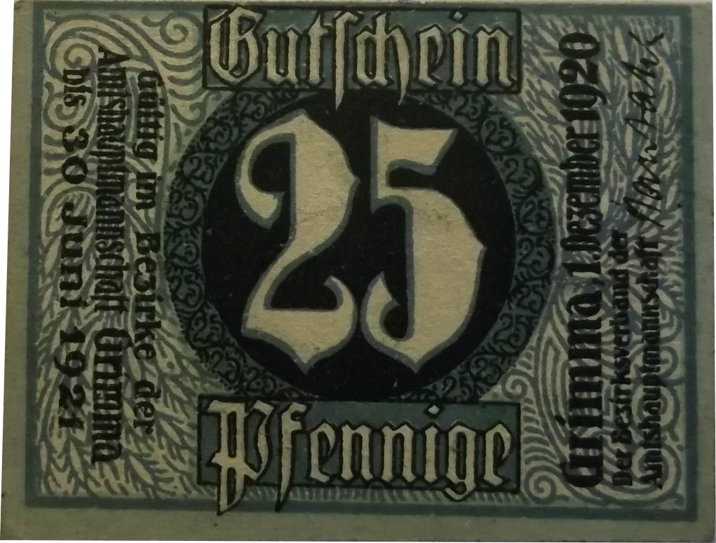 Аверс банкноты 25 пфеннигов (Германия) 1921 года