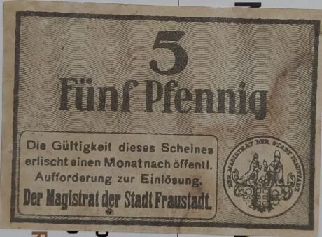 Реверс банкноты 5 пфеннигов (Германия)