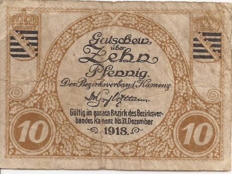Аверс банкноты 10 fenigów (Niemcy) 1917