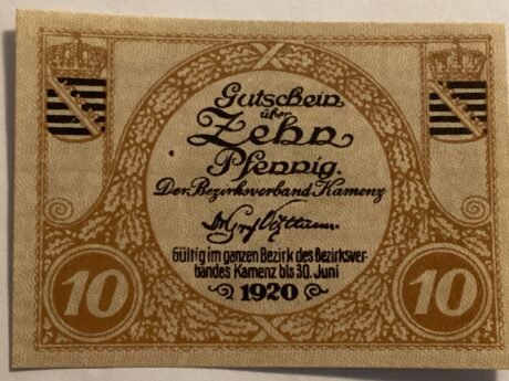 Аверс банкноты 10 fenigów (Niemcy) 1920
