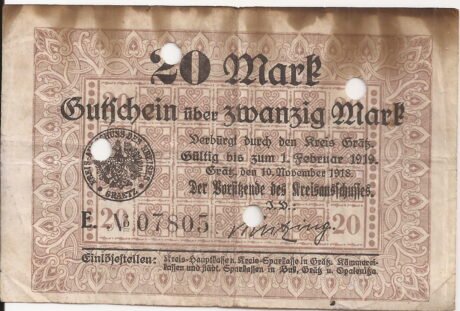 Аверс банкноты 20 marek (Niemcy) 1918