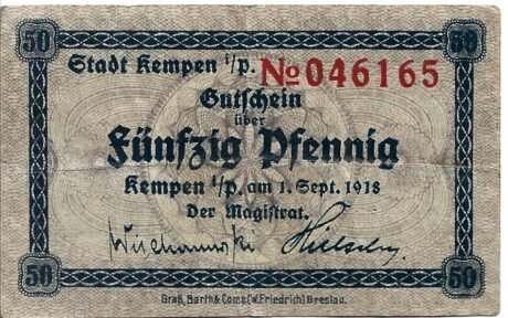Аверс банкноты 50 fenigów (Niemcy) 1918