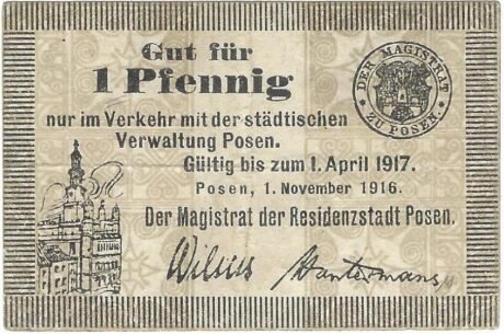 Аверс банкноты 1 пфеннигов (Германия) 1916 года