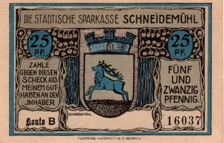 Аверс банкноты 25 пфеннигов Sparkasse (Германия)