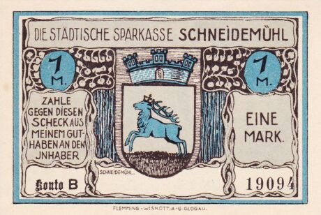 Аверс банкноты 1 маркаSparkasse (Германия)