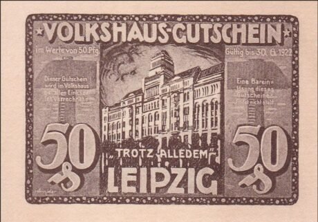 Аверс банкноты 50 fenigów Volkshaus (Niemcy) 1922