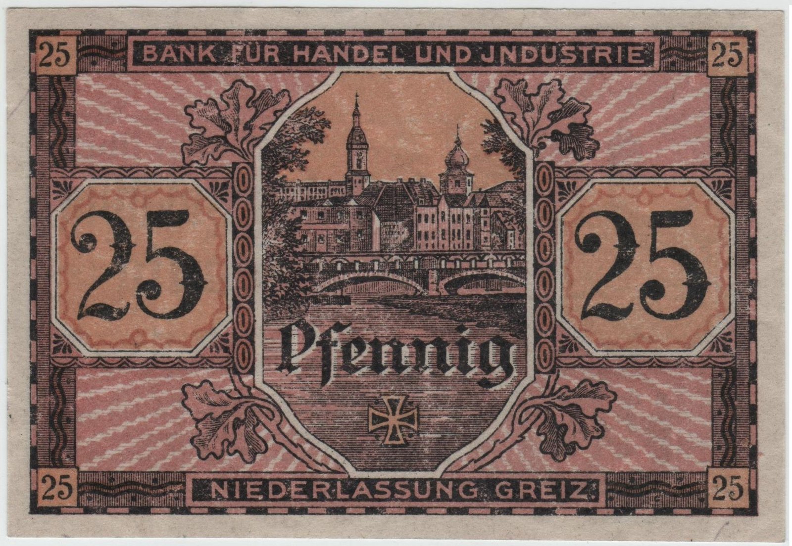 Реверс банкноты 25 пфеннигов Bank für Handel und Industrie (Германия) 1919 года