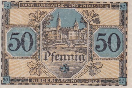 Реверс банкноты 50 fenigów Bank für Handel und Industrie (Niemcy) 1919