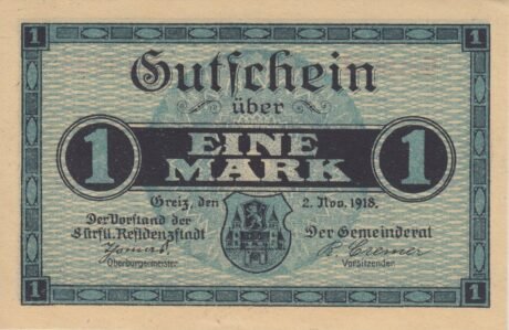 Аверс банкноты 1 marka (Niemcy) 1918