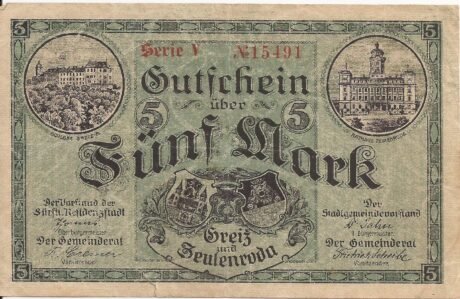 Аверс банкноты 5 marek (Niemcy) 1918