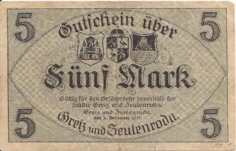 Реверс банкноты 5 marek (Niemcy) 1918