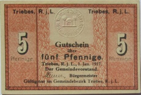 Аверс банкноты 5 fenigów (Niemcy) 1917