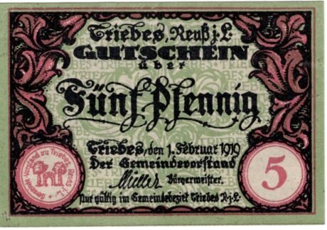 Аверс банкноты 5 fenigów (Niemcy) 1919