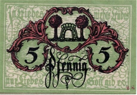 Реверс банкноты 5 fenigów (Niemcy) 1919