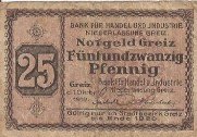 Аверс банкноты 25 fenigów Bank für Handel und Industrie (Niemcy) 1919