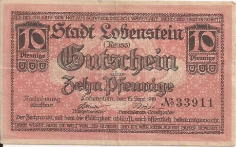 Аверс банкноты 10 пфеннигов (Германия) 1919 года