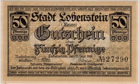 Аверс банкноты 50 пфеннигов (Германия) 1919 года