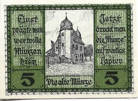 Реверс банкноты 5 fenigów (Niemcy) 1918