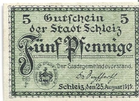 Аверс банкноты 5 fenigów (Niemcy) 1919