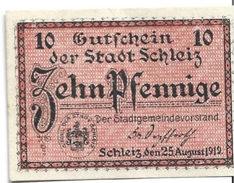 Аверс банкноты 10 fenigów (Niemcy) 1919