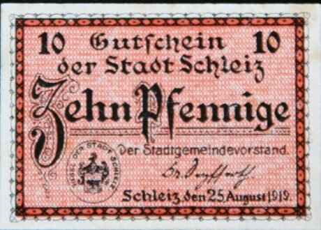 Аверс банкноты 10 fenigów (Niemcy) 1919