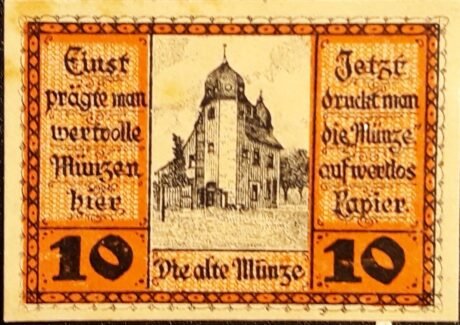 Реверс банкноты 10 fenigów (Niemcy) 1919