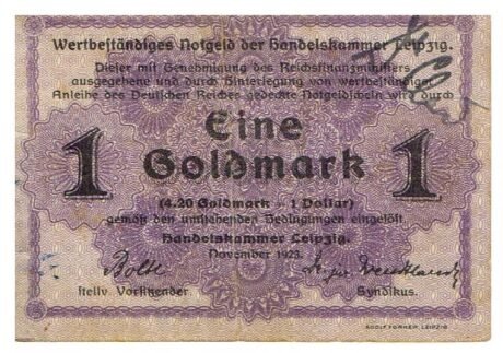 Аверс банкноты 1 Goldmark Handelskammer (Niemcy) 1923