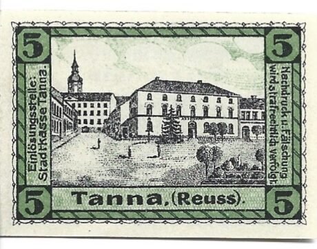 Реверс банкноты 5 fenigów (Niemcy) 1920